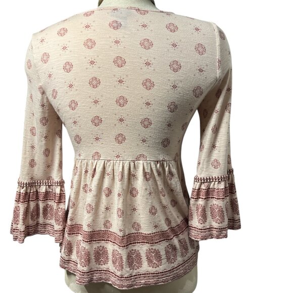 RUE21 Peasant Top Boho Folksy Bell Sleeves Tie Front Pale Dusty Pink Size Small - Picture 4 of 6